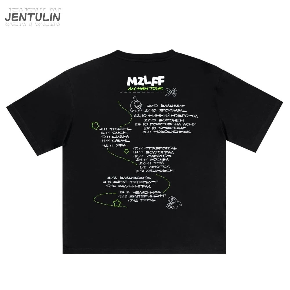 Oversized Men's Tshirt Streetwear Cartoon MZLFF Print Harajuku Hip Hop Korean Short Sleeve Y2k Tops Cotton Graphic Clothing Goth