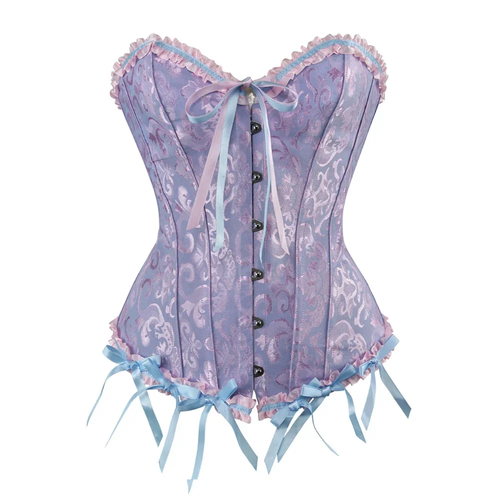 ผู้หญิงวินเทจ Overbust Corset Tops Gothic Victorian Lace-up Boned Bustier Shapewear Slimming เอว Shaping Korset
