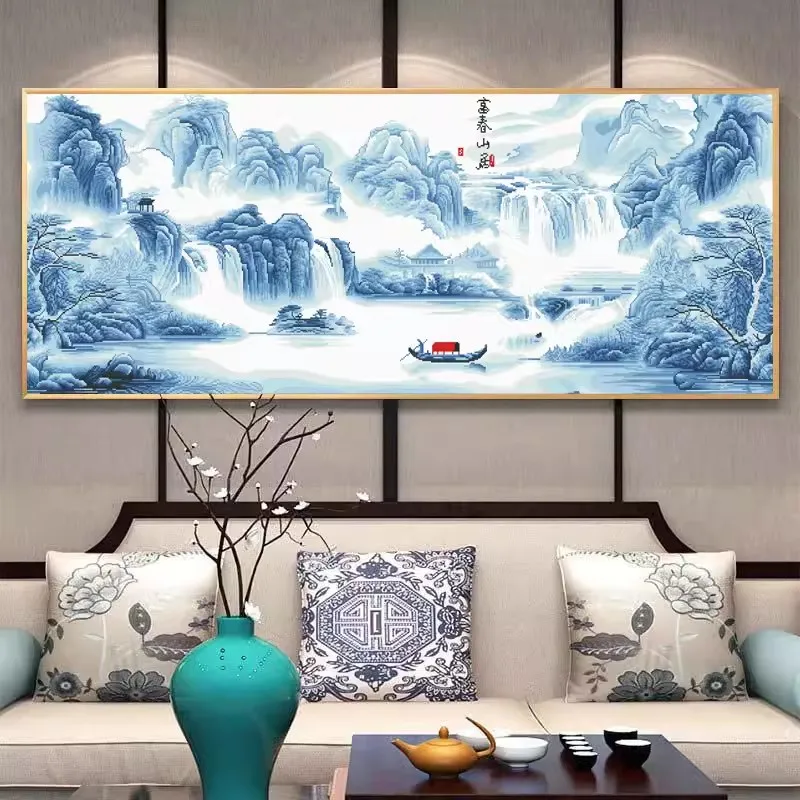 Waterfall Mountains Landscape 11CT DIY Chinese Kits Embroidery Pattern Printed Stampe Cross Stitch Cotton-thread