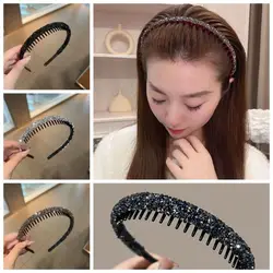 Cute Plastic Rhinestone Headband Make Up with Toothed Hairband Korean Style Face Wash Diamond Hair Hoop Female