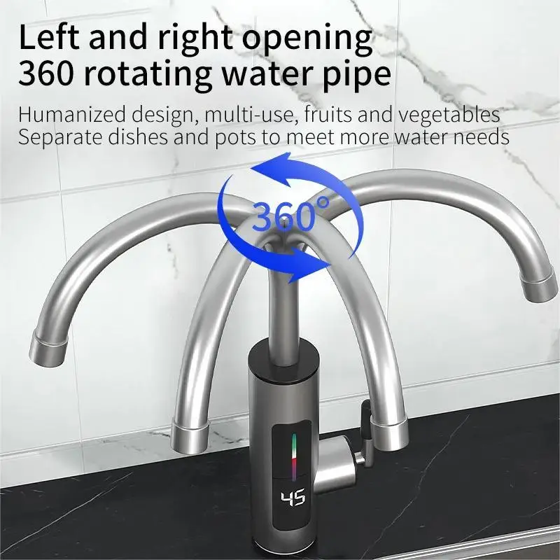 3000W 220V Cold and Hot Kitchen Sink Faucet Multifunctional Stainless Steel 360 °Adjustable Faucet  Rotating Anti Splash Nozzle