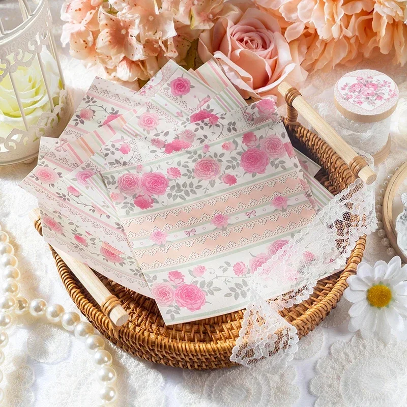 30Pcs/pack  Flower Dress Series Paper Supplies Fresh Lace Journal Decoration Base Paper DIY Collage Cute Decoration