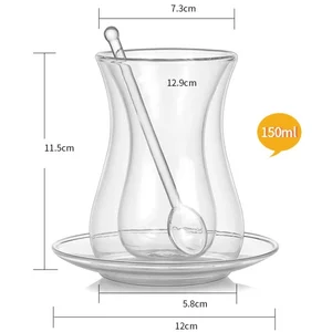 فنجان شاي زجاجي معزول مزدوج الجدار ، كوب قهوة ، فنجان شاي ، صحن فنجان شاي ، فنجان شاي حراري ، تركي وبوهيا ، بلاك بيوتي ، قهوة إسبريسو شوت أفضل 12 فؤوبا من مبيعات أكواب الشاي التركي - رقم 10