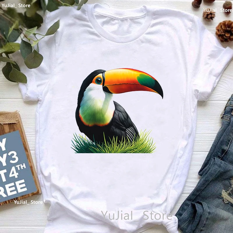 Watercolor Toucan Printed T Shirt Girls Kawaii Bird Tshirt Women Clothes 2024 Summer Tops Fashion Short Sleeve T-Shirt Female