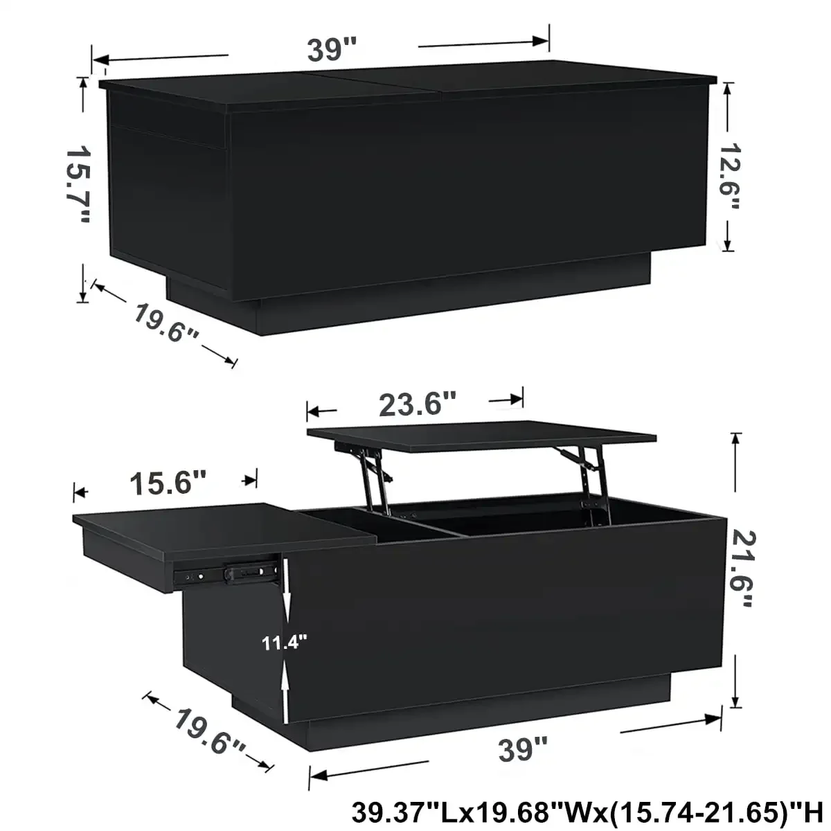 LED Coffee Table with USB Ports and Outlets Lift Top Coffee Tables with Storage High Modern Center Table for Living Dining Room