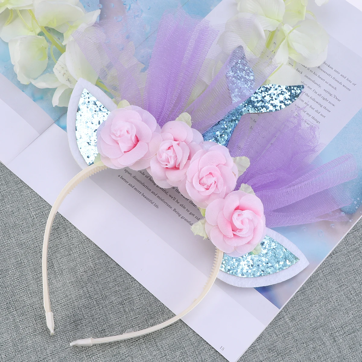 

Glitter Mermaid Mesh Hair Band Blue Flowers Party Hair Hoop Comfortable Lightweight Non-Fading Decoration