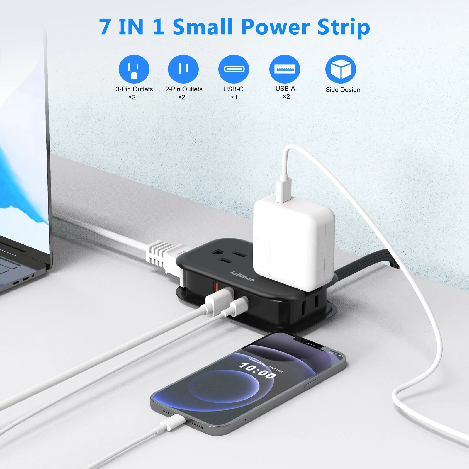 US Power Strip Multiprise Electrical Socket Network Filter with 4 AC Outlets 3 USB Ports, Groove Storage 3.6ft Extension Cord