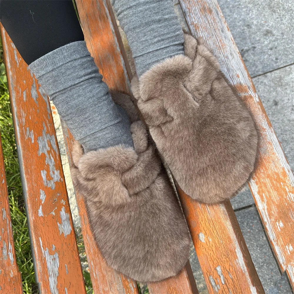 Faux Mink Fur Flat  Slippers Women Autumn Vintage Close Toe Mules Shoes Woman Soft Sole Cork Slides Outdoor Thick Sole Slippers