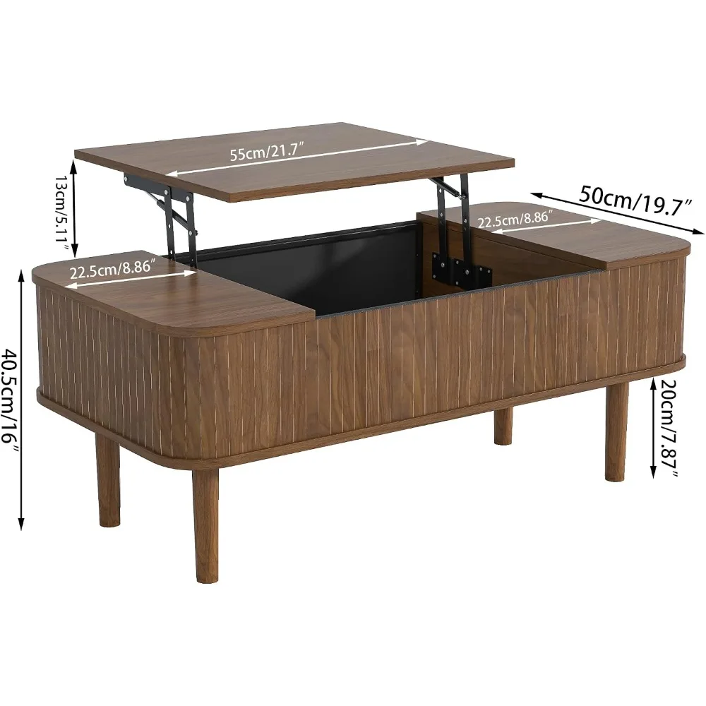 Round Fluted Lift Top Coffee Table with Storage, Mid Century Modern Center Table, 31.5 Inch, Black