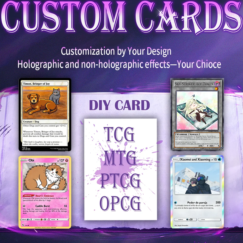 

Карточки для самостоятельного изготовления (DIY) PTCG: персонализированные фольгированные/обычные карты для настольных игр, TCG/MTG, вечеринок, с любым изображением, с синим сердечником