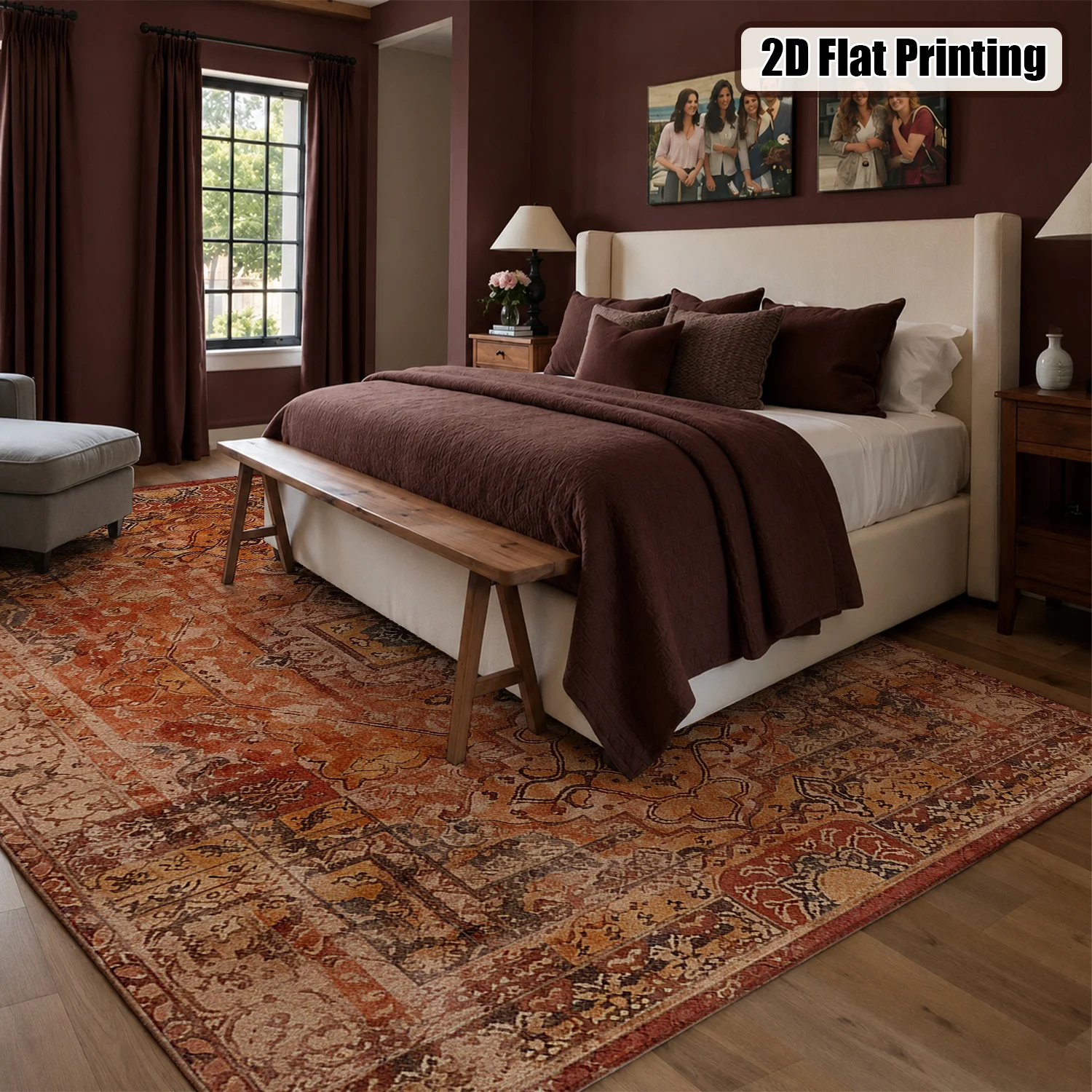 Large Indoor Area Rug, Soft Velvet Low Pile with Non-slip Dotted Backing, Machine Washable Vintage Distressed Persian Terracotta Rug for Living Room, Bedroom, Dining Room - view 6