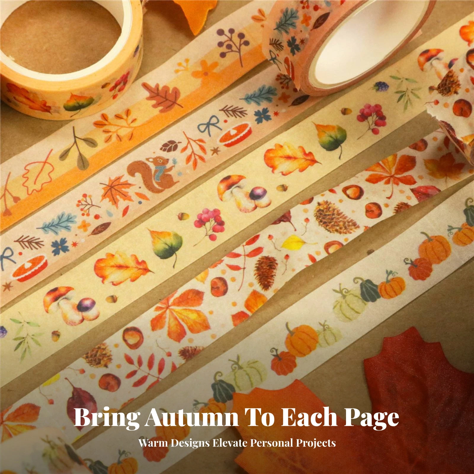 10 Pieces Autumn Washi Tape Self-Adhesive Washi Tape Roll Paper Pumpkin for Journalers, Scrapbooking, Journaling