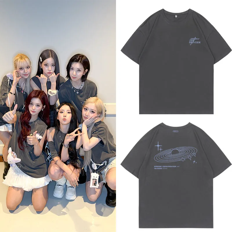NMIXX Concert Episode 1ZER Frontier Loose round Neck Short Sleeve Pure Cotton T-Shirt Breathable Casual Creative Printed Summ...