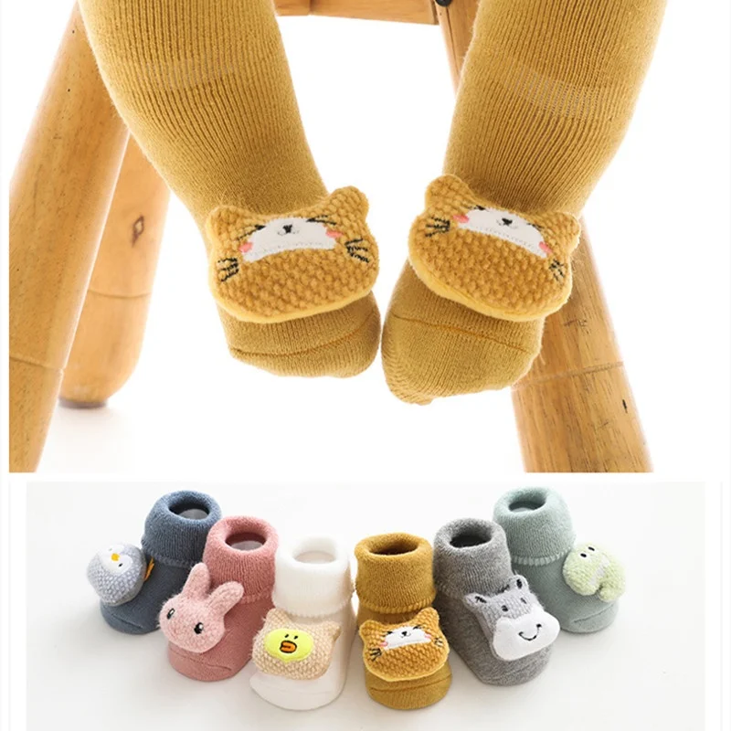 Calcetines antideslizantes con dibujos animados para niños y niñas de 1 a 3 años, suaves, cálidos, para interiores, para invierno y otoño