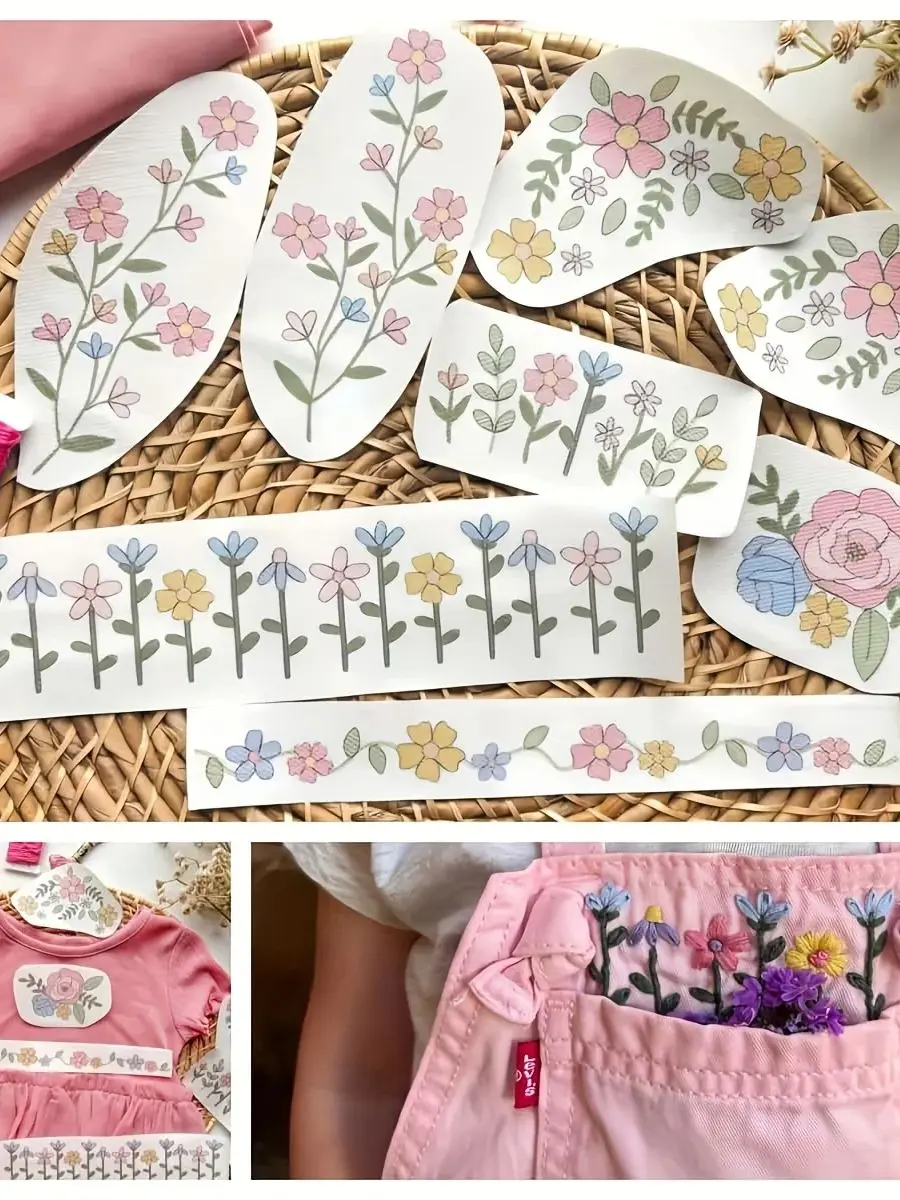 

1 Set of 8pcs Colorful Graphics, Hand Sewing Stabilizer Washable, Self-Adhesive Water-Soluble Embroidery Pattern Stabilizer Stic