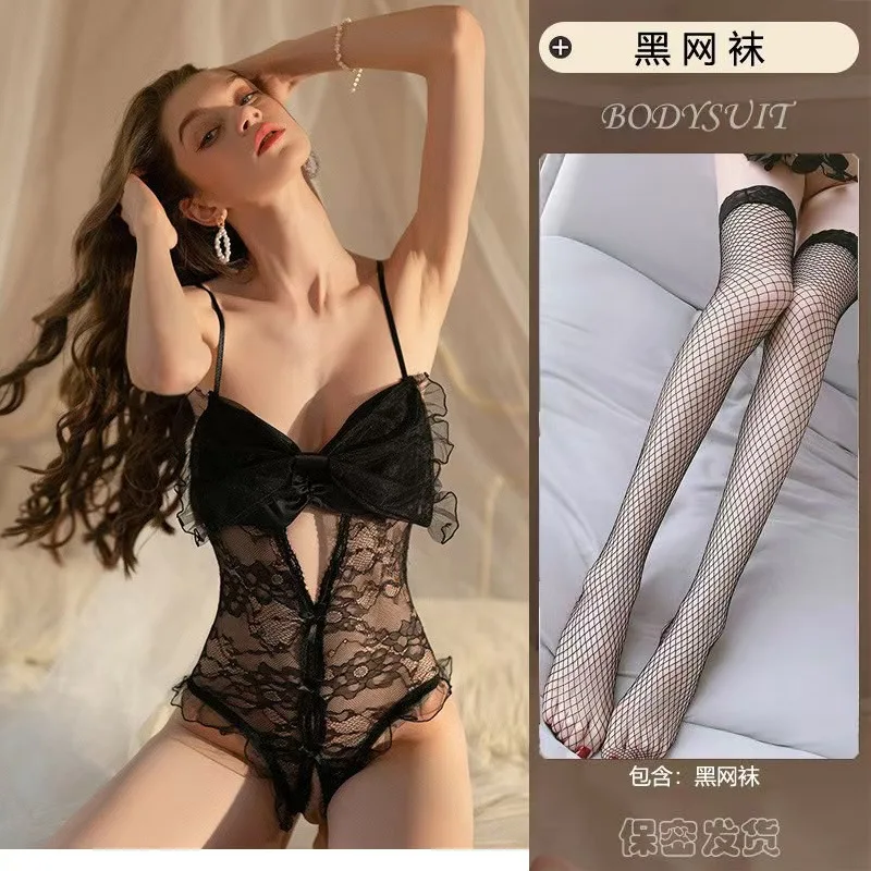 

Осеннее сексуальное прозрачное тонкое женское белье с бантом, кружевное искушение, цельное боди, оптовая продажа