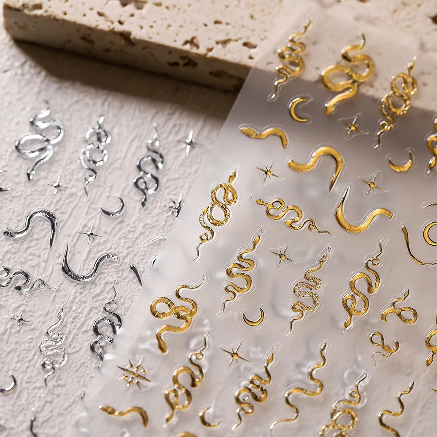 

Snake Dragon Nails Sticker 5D Gold Silver Snake Moon Self-adhesive Nail Art Stickers Decals for Manicure Decorations Decals DIY