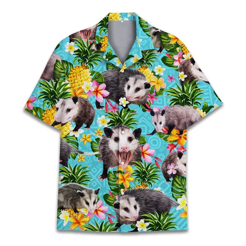 

3D Print Funny Animal Hawaiian Shirts For Men Women Summer Short Sleeve Casual Relaxed-Fit Button Down Beach Shirt Mens Tshirt