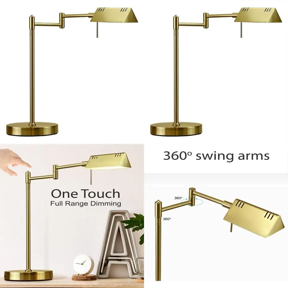 

Регулируемая светодиодная настольная лампа с полным диапазоном регулировки яркости, 12 Вт, 360° ° Поворотные кронштейны, подходят для чтения, рукоделия и работы, золотистое покрытие.