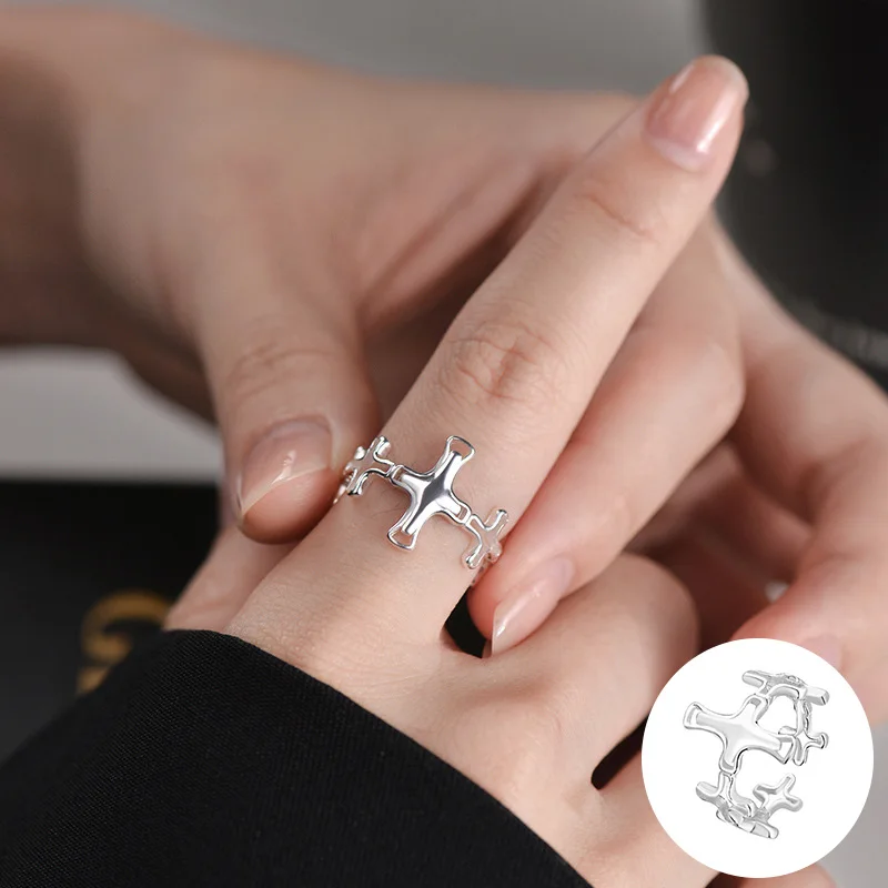 

100% 925 Sterling Silver Cross Open Ring for Women Girl Simple Fashion Hollow Out Design Jewelry Birthday Gift Dropshipping