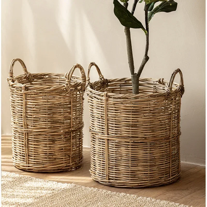 

Large Landing Flower Pots Natural Rattan Weaving Plant Stand Living Room Decoration Hand Basket Versatile Scenes Garden Pots