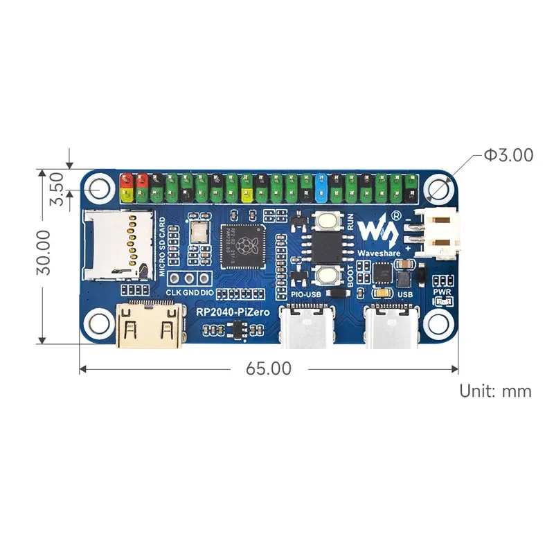 Raspberry Pi PICO RP2040-PiZero на основе RP2040, совместимый с Raspberry Pi ZERO, размер 16 Мб, флеш-накопитель GPIO, порт USB Type C