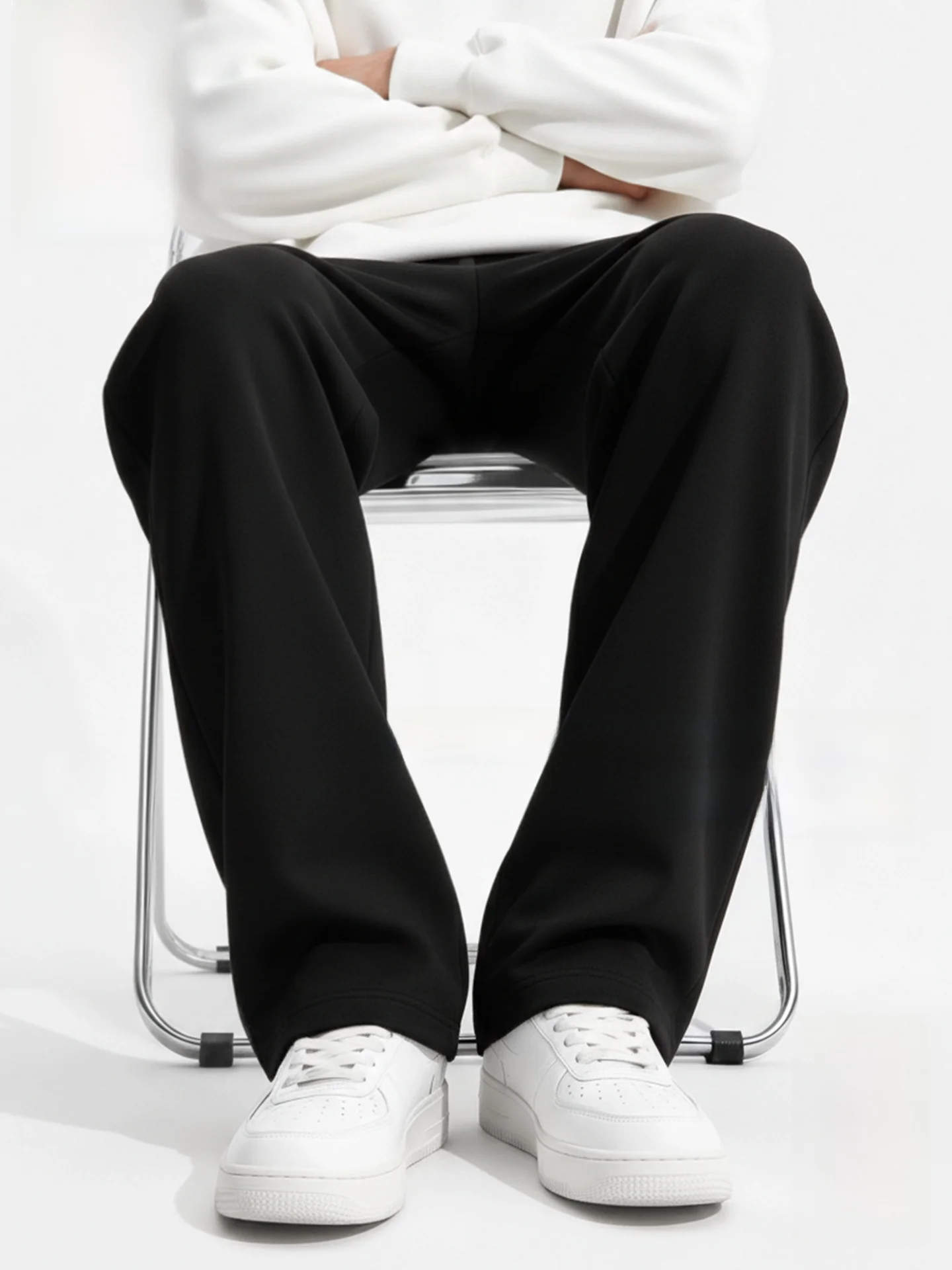 

Men's Bla Straight Leg Casual Pants American Sle Spring New Heavyweight Comfortable Cotton Polyester Blend