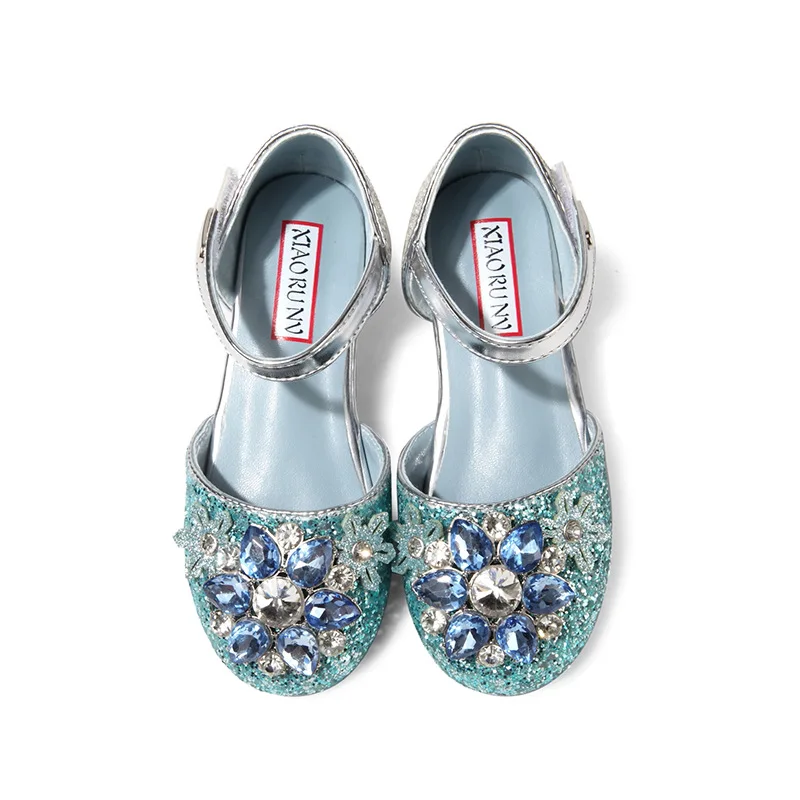 2023 Girl's Mary Janes Children Princess Glitter Shoes Fashion Versatile Wedding Luxury Soft Kids Rhinestone Dress Flat Sandals