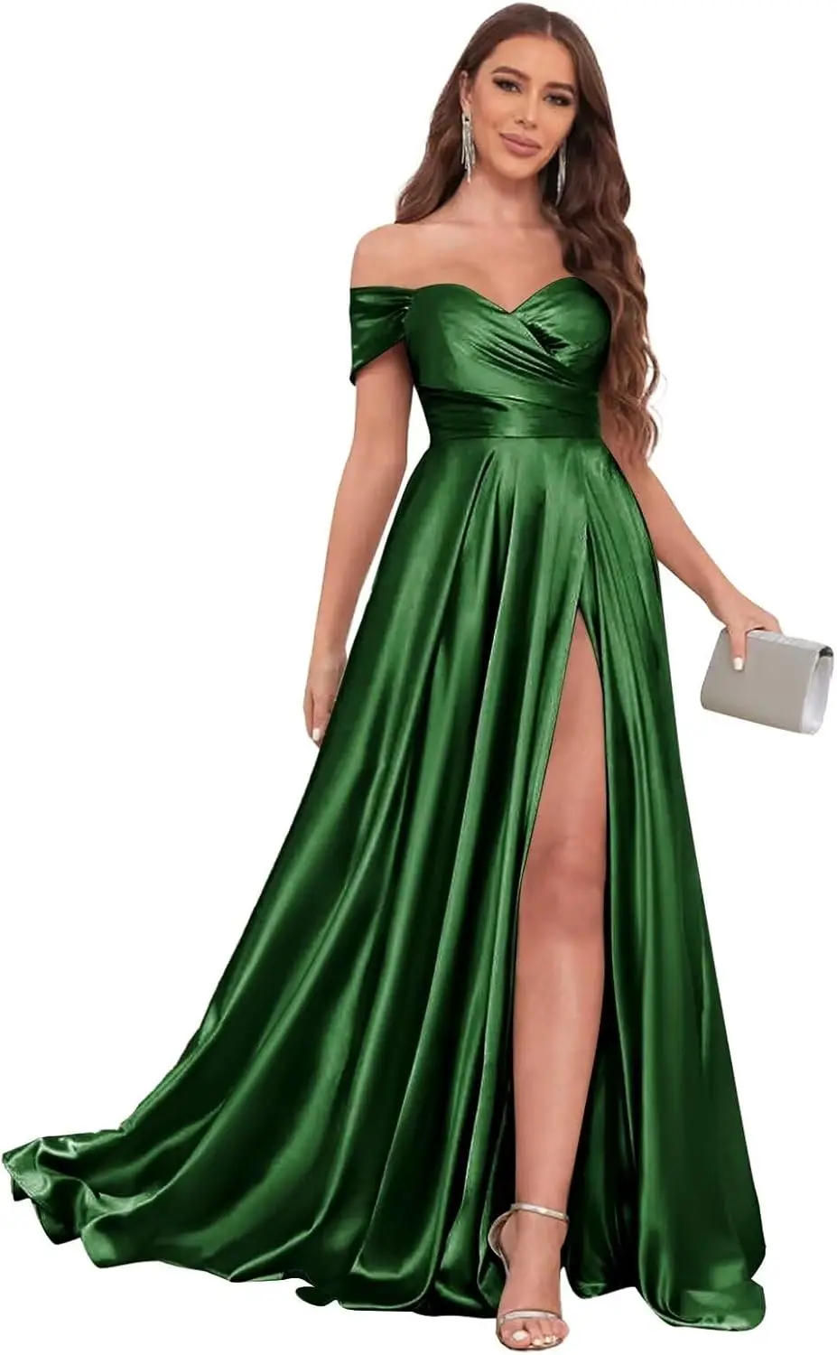 Vestido de baile de cetim longo fora do ombro vestidos de dama de honra para mulheres com fenda plissado vestido formal vestidos de festa vestido de luxo