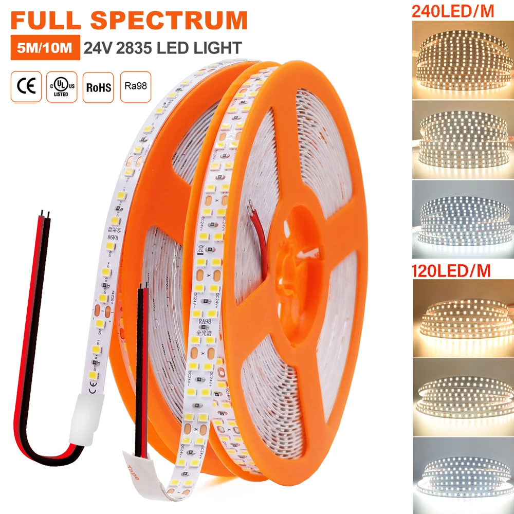 

5M 10M DC24V 2835 LED Strip RA98 Flexible Led Tape Light 3000K 4000K 6000K 120LEDs 240LEDs/M Soft Lamp Bar for Home Decoration