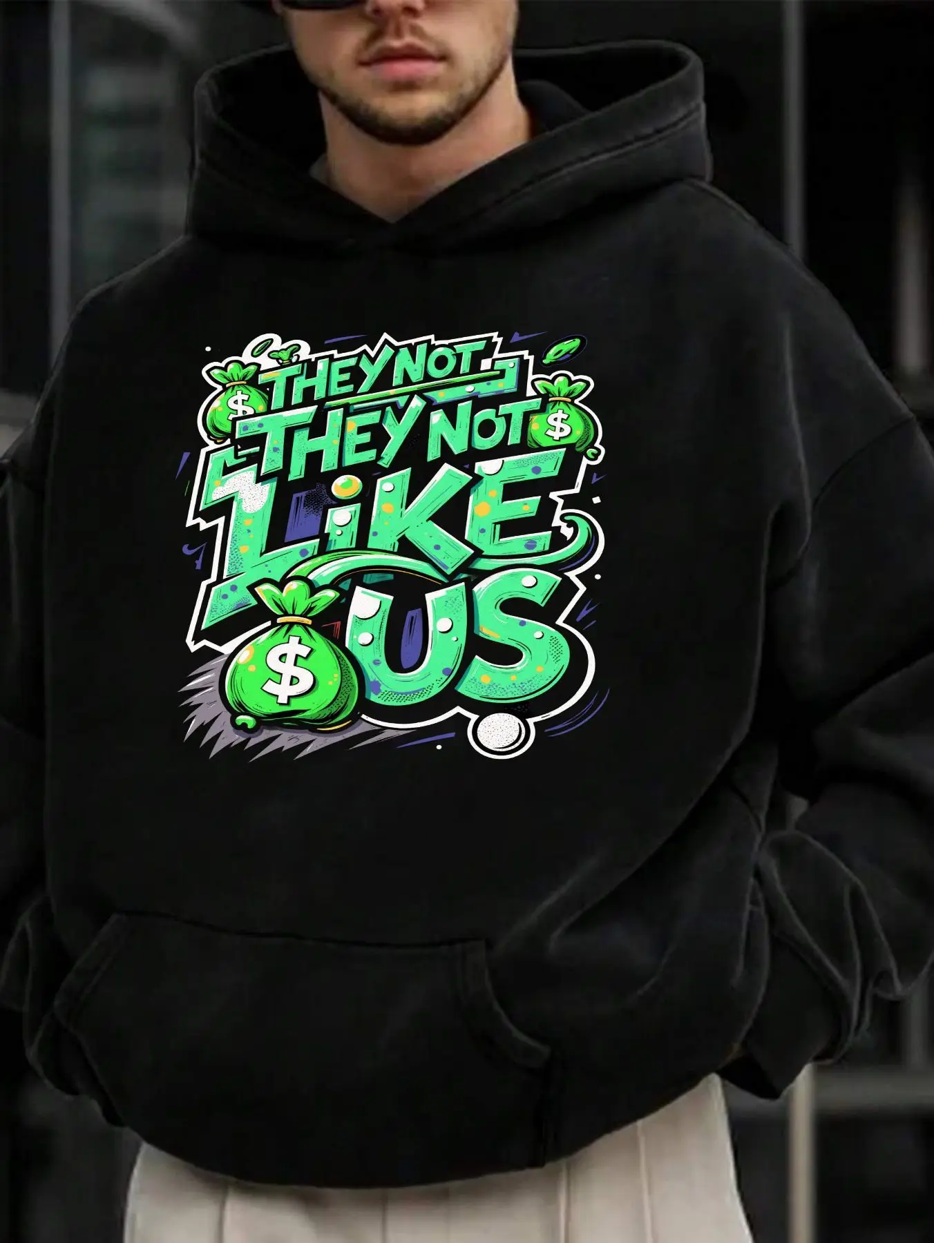 

Graffiti Hoodie Dollar Bag Graphic Streetwear ,urban Hip Hop Trendy Print, Printed Patterns, Men Hoodies