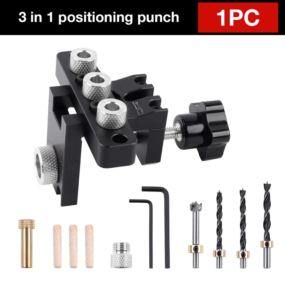 

3 in 1 Woodworking Dowel Locator Puncher Furniture Connector Drilling Positioning Jig Round Dowel Embedded Mounting Tool Kit