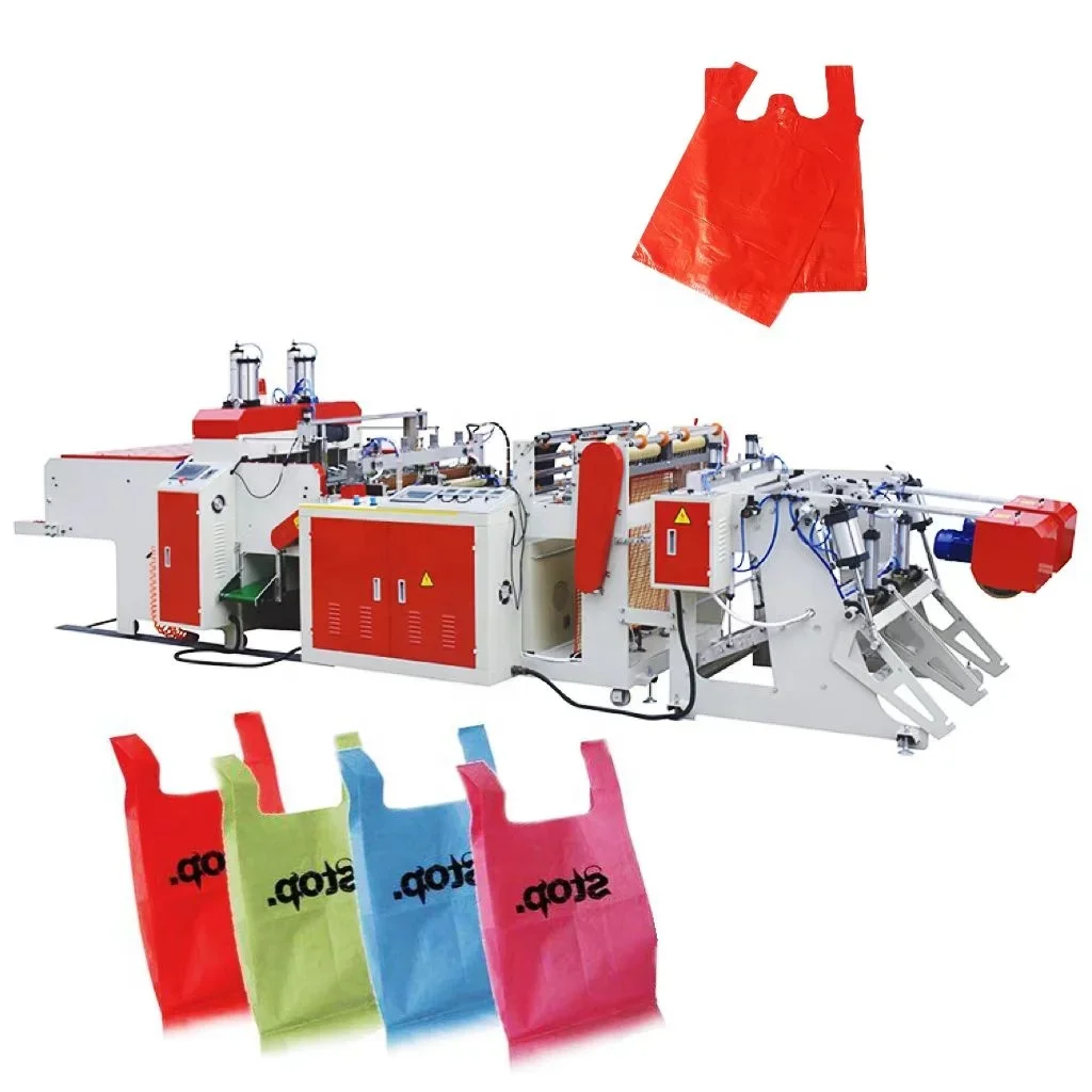 2 Line Polythene Vest Carry Bag Making Machine to Make Plastic T Shirt Mylar Bags Making Machine with After Sale