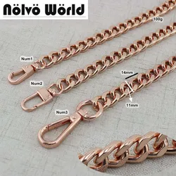 1 peça 11mm largura curb chain anodizado de pouco peso alumínio rosa ouro com ganchos giratórios para sacos correia longa corrente novas correntes