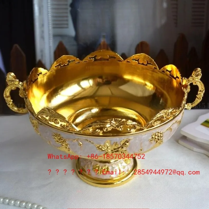 Boutique European Fruit Plate Fruit Basket Gold-plated White Fruit Basin Restaurant Desktop Garbage Basin Home