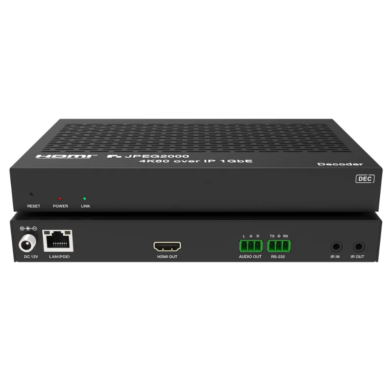 4K60 через IP, энкодер 1GbE, декодер, удлиненный до 328 футов, поддержка RS232, ИК-аудио, встраивание, извлечение видеостены 9x9 JPEG2000