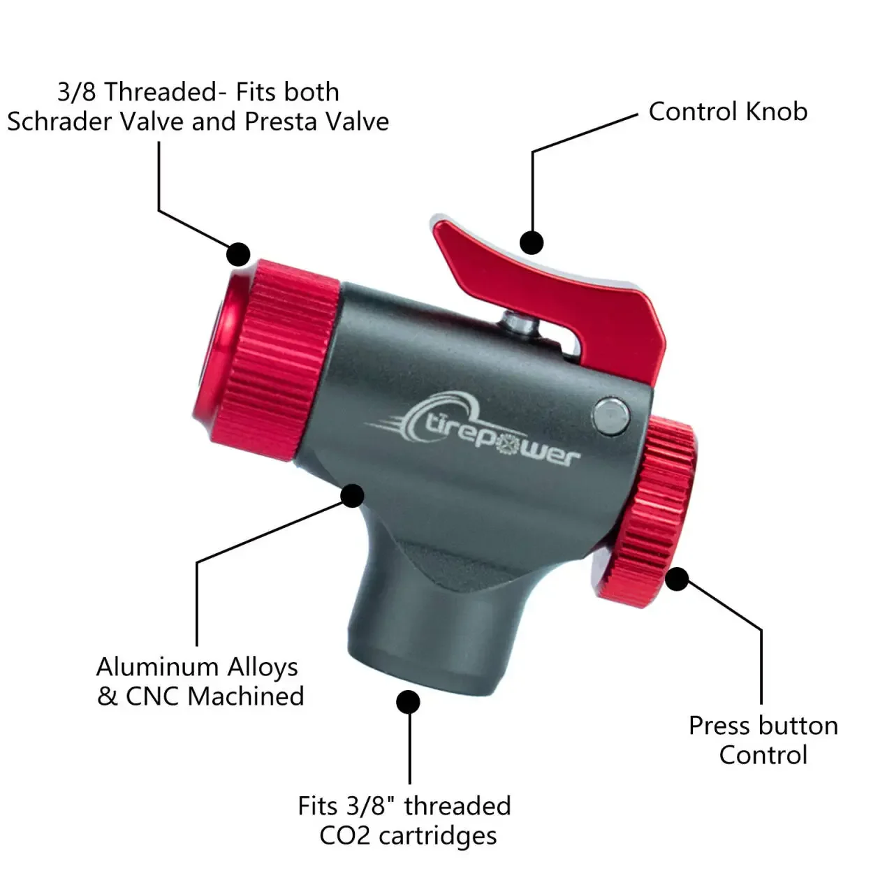 Tirepower Portable Bicycle Mini CO2 Pump Tire Inflator For Schrader Presta Adapter MTB Road Bike Aluminum Alloy Automatic Pump