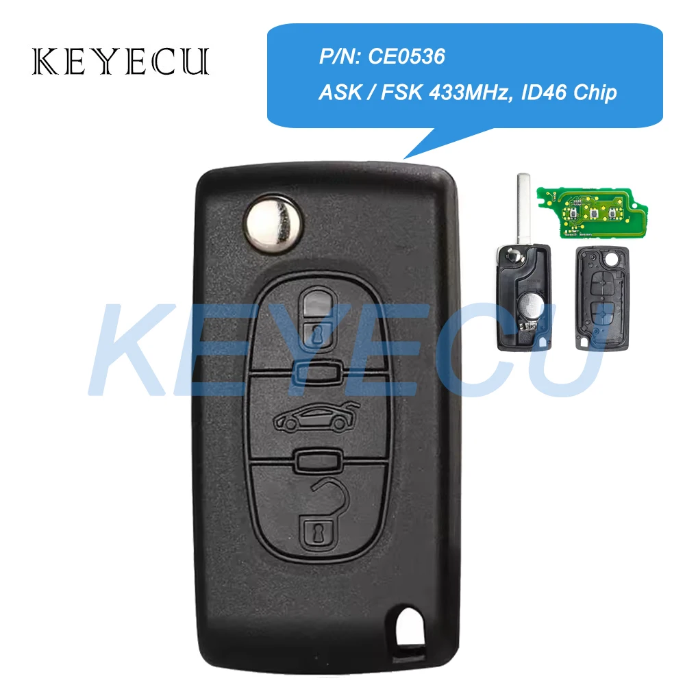 

Keyecu 0536 CE0536 433MHz ASK / FSK ID46 Chip Flip Remote Car Key Fob for Citroen C2 C3 2005 2006 2007 2008 2009 2010 2011