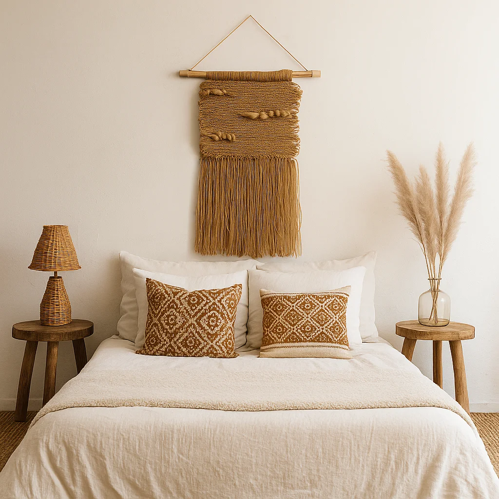 #￥Handmade Woven Wall Hanging Tapestry with Fringe, Rustic Boho Home Decoration for Living Room Bedroom Hotel