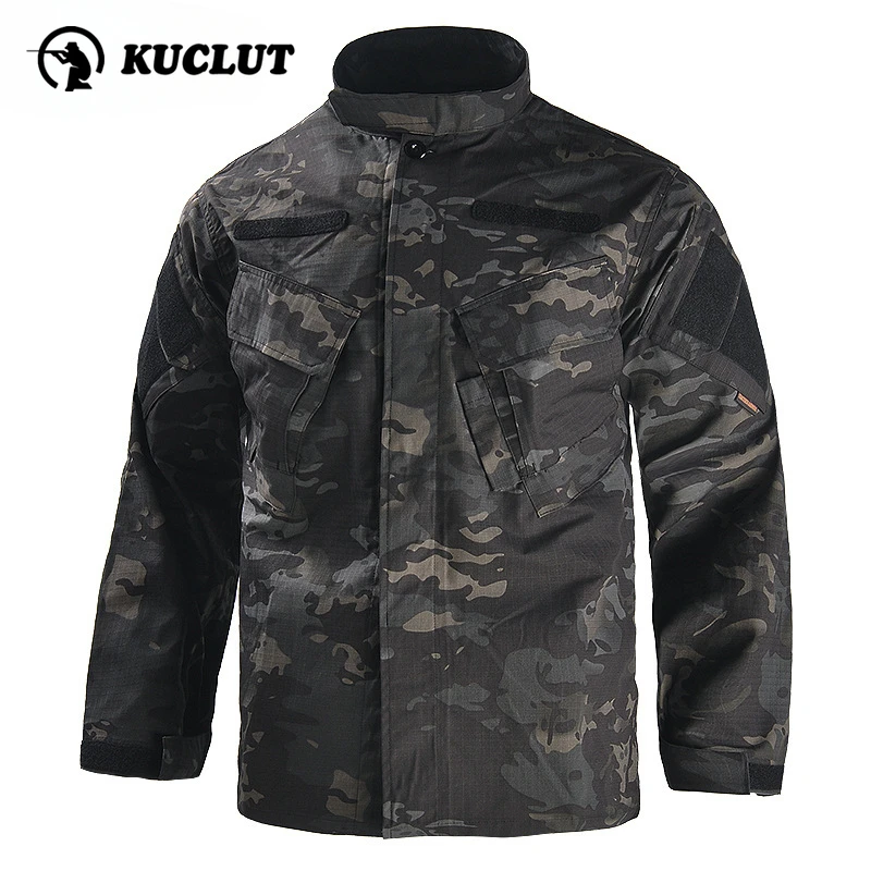 Camouflage Long Sleeved Jacket Men Spring American Hunting Uniform Multi Pocket Outdoor Training Wear-resistant Tactical Suit