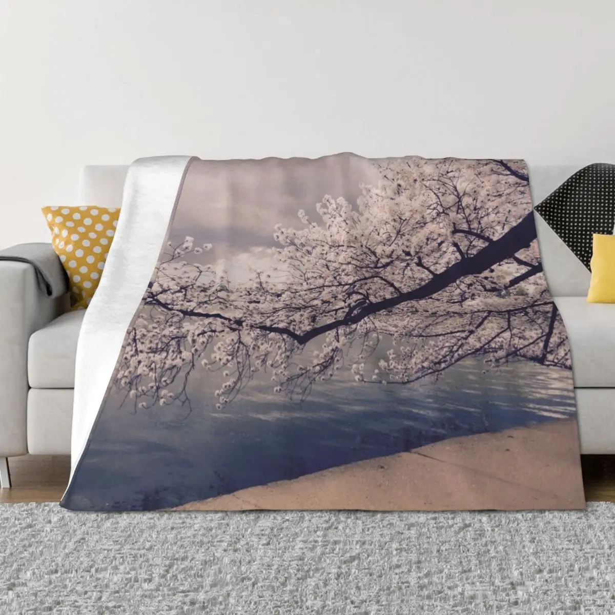 بطانية رمي فرع زهر الكرز الفاخرة St رمي كبير جدًا للبطانيات المخصصة للأريكة المزخرفة #1