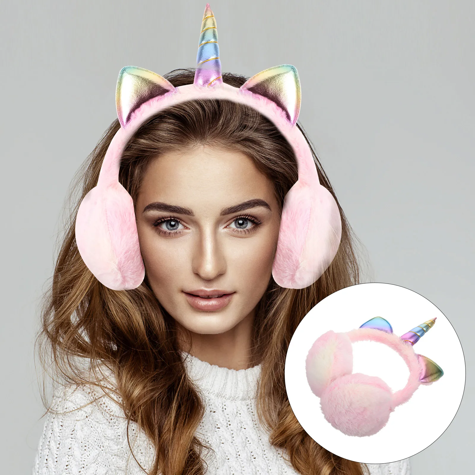 

Winter Warm Unicorn Ear Muffs Pink Cute Earmuff Headb For Winter Soft Comfortable Adjustable Outdoor Skiing Ear