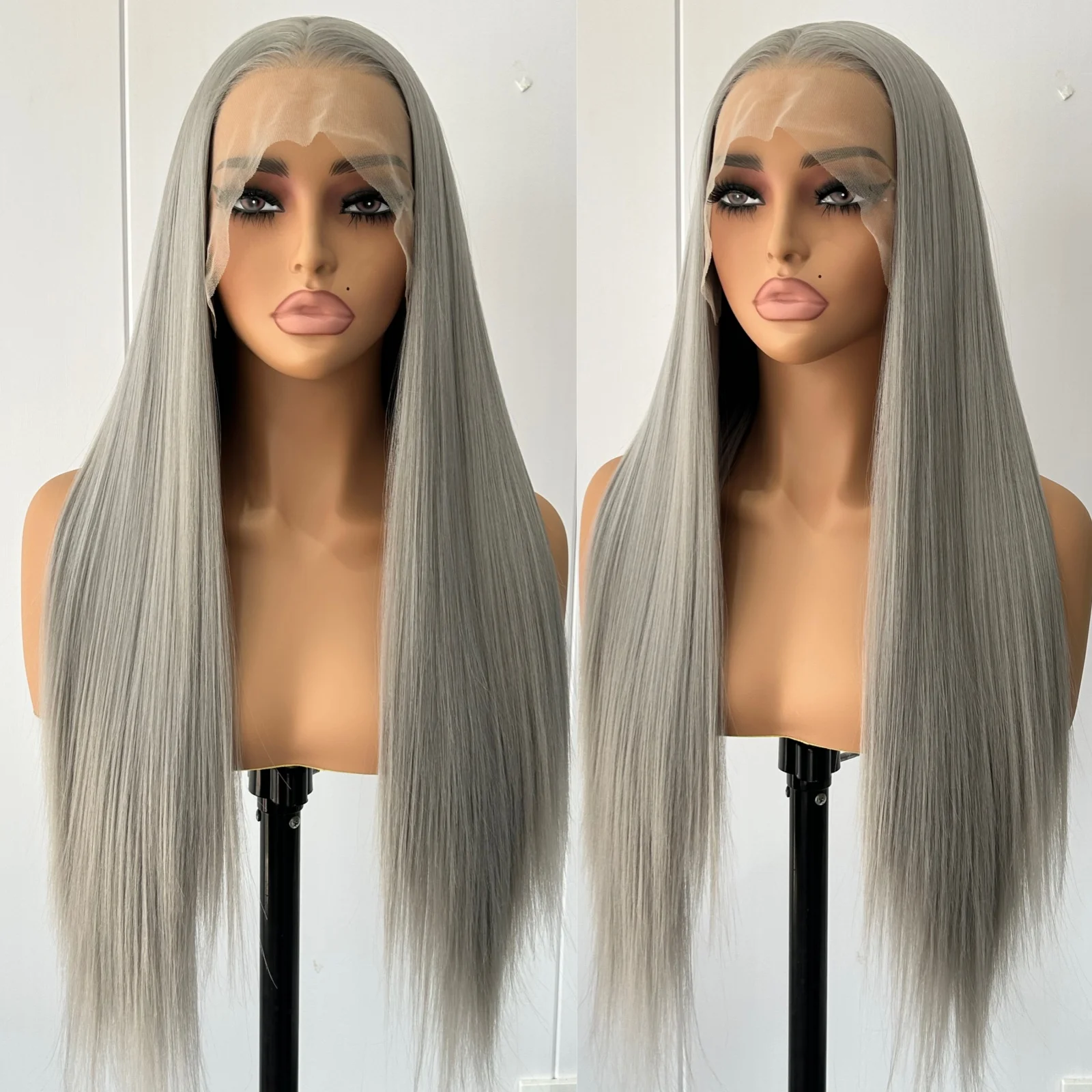 

Grey Wig Straight Synthetic Lace Front Wig Glueless Lace Wigs for Women Silver Wig Lace Front Synthetic Hair Lace Frontal Gray