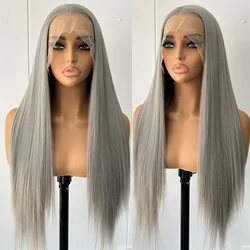 Grey Wig Straight Synthetic Lace Front Wig Glueless Lace Wigs for Women Silver Wig Lace Front Synthetic Hair Lace Frontal Gray