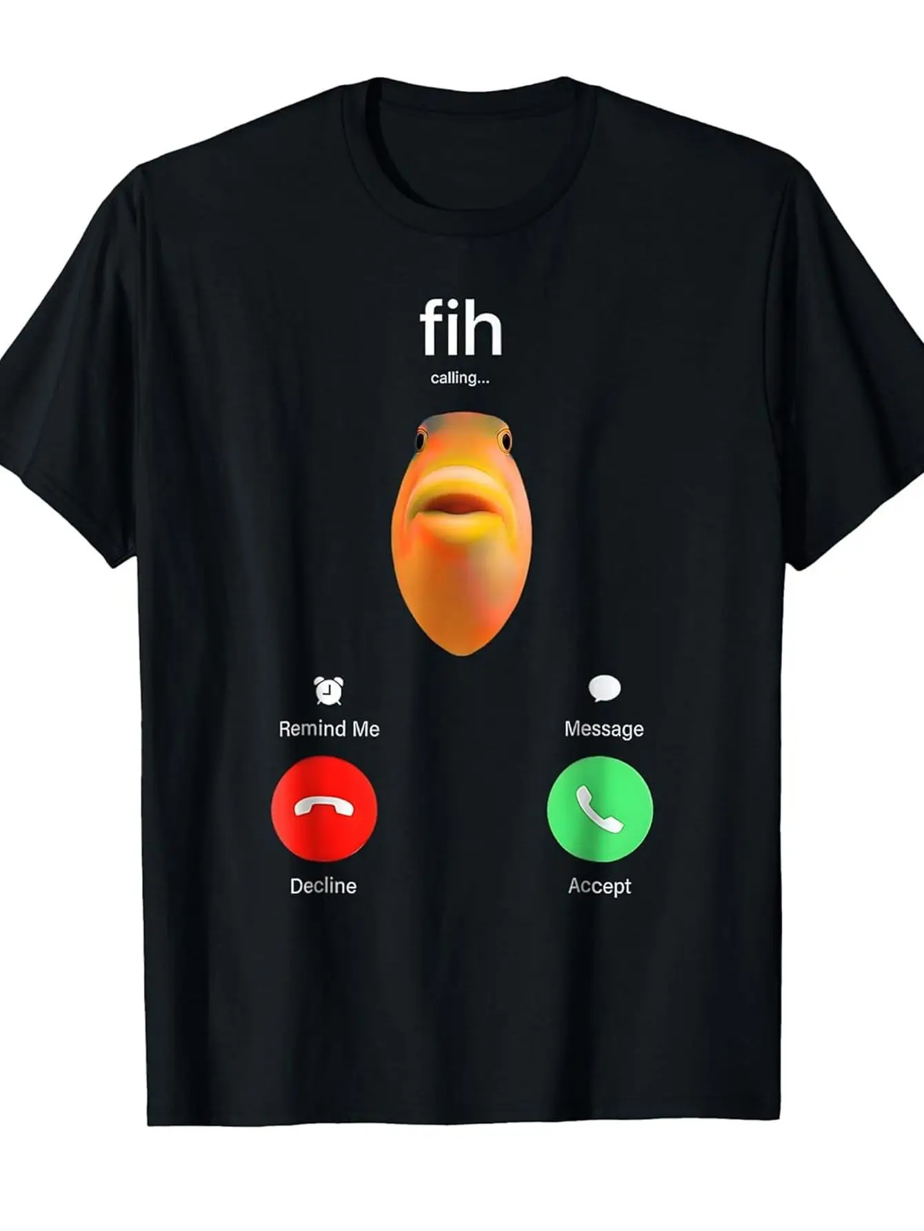 

Fih Calling Meme Graphic Tee Funny Fish Incoming Call T-Shirt Casual Cotton Crew Neck for Men