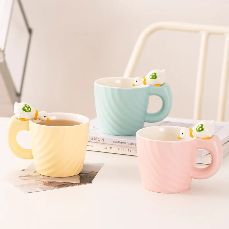 Ins Cute Duck Ceramic Cup Creative High Beauty Coffee Mug High Temperature Resistant Small Fresh Kawaii Cups Milk Breakfast Mugs