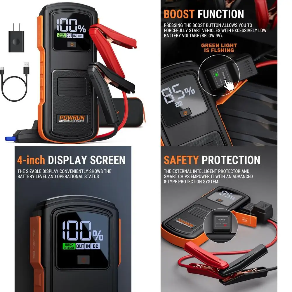 

P-ONE MAX Jump Starter, портативный Jump Box 4000A, автомобильный аккумулятор для стартера для всех газовых или дизельных двигателей до 10,0 л, 12 В Ca