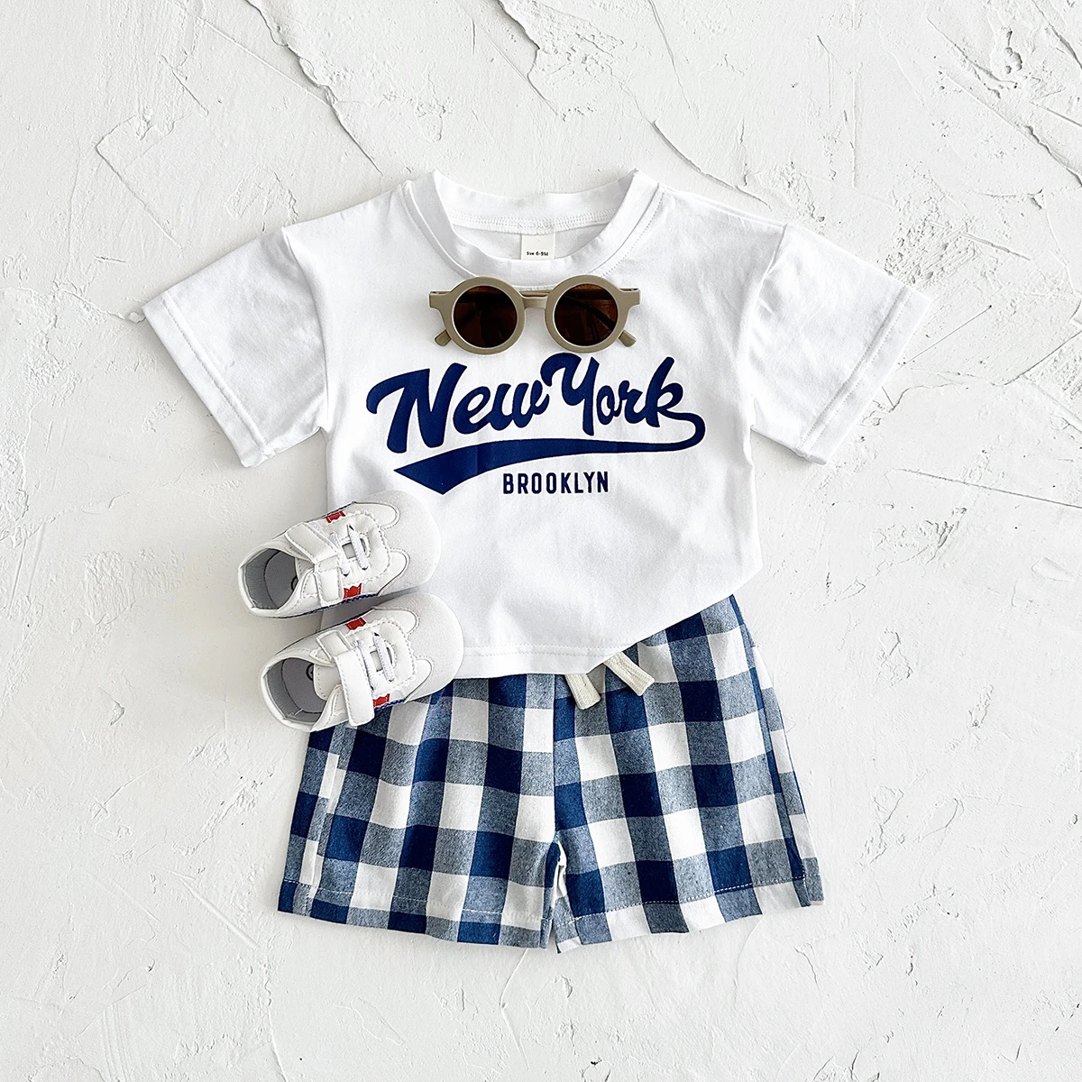 Newborn Boys Baby Clothing Set Girls Casual 2Pcs Letter Printed Short Sleeved T-shirt+Checkered Shorts infant Outfit 0-3Y