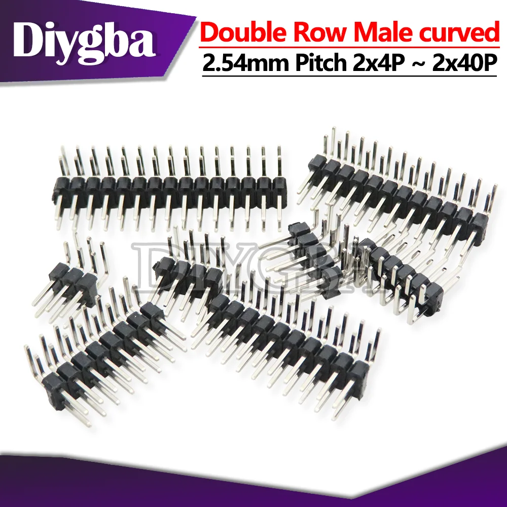 10PCS 2.54mm Double Row Right angle Male Breakaway PCB Board Pin Header Connector Pinheader 2 * 3/4/10/12/15/40Pin For Arduino