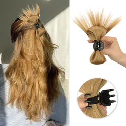 Synthetic Fake Hair Extension Straight Bun with Claw Updo Chicken Feather Shuttlecock Head Hairpiece For Girl Women Chignons